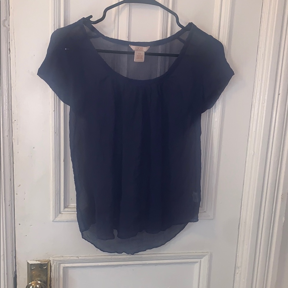 Joe Black Silk Blouse with Cap Sleeves and Scoop Neck